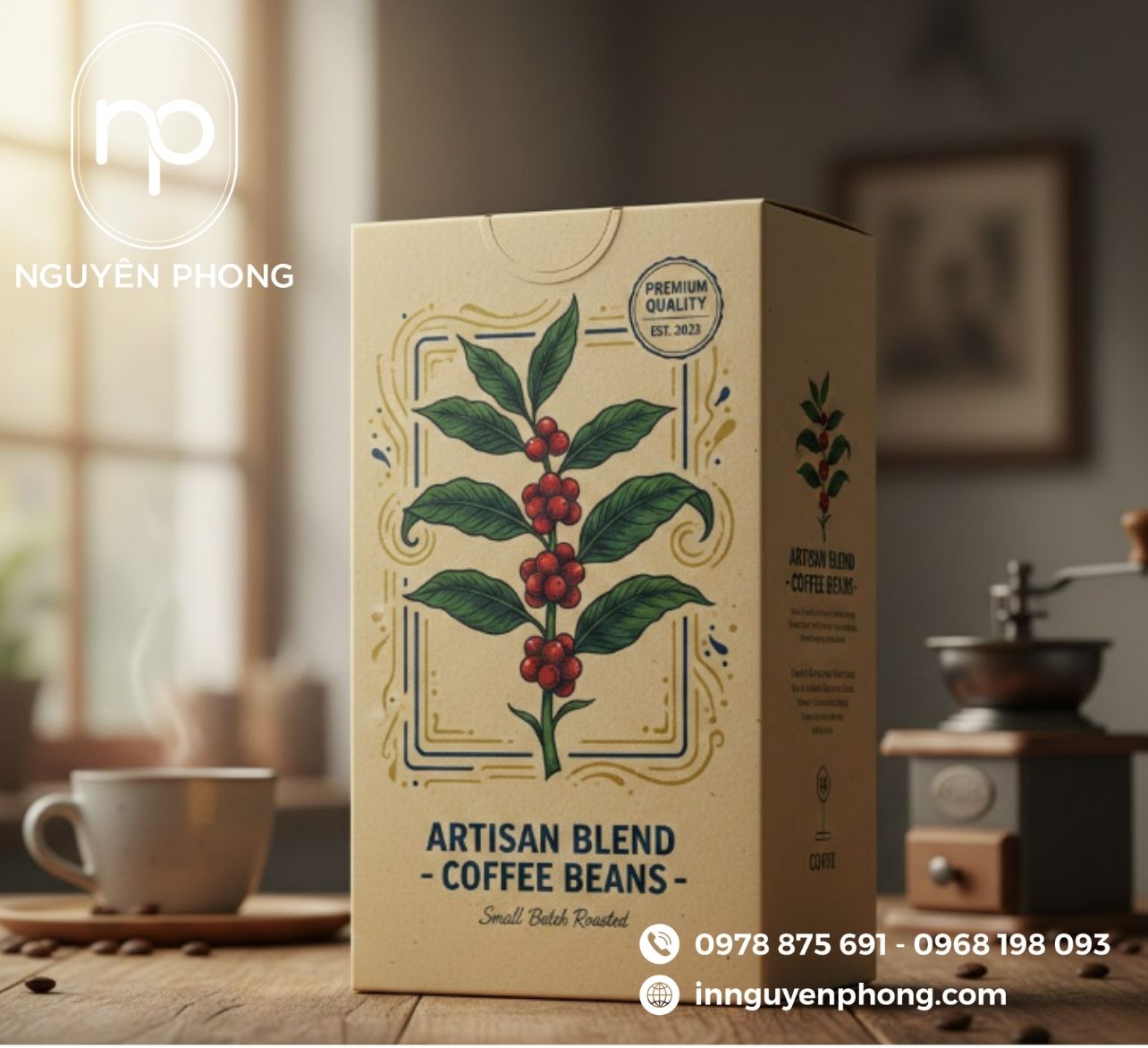 Mẫu in hộp đựng cà phê beans 